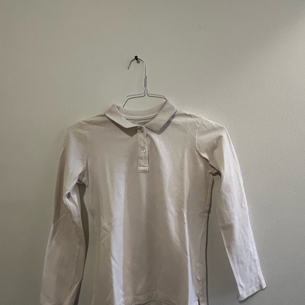 Lands' End Kids Cream Long Sleeve Polo